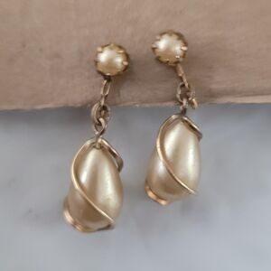 Vintage TruKay TK 12KT GF Caged  Faux Pearl Earrings Screw Back